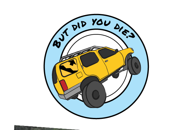 suv doing a jump with caption but did you die